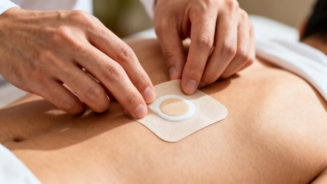 doctor applying nicotine patch on patient's back