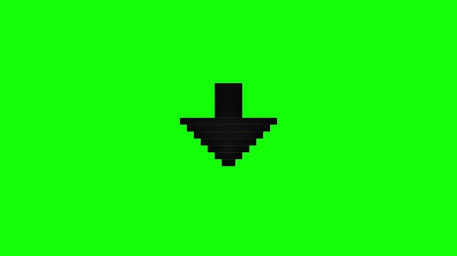 Bouncing pixelated down arrow animation on green screen for digital interface
