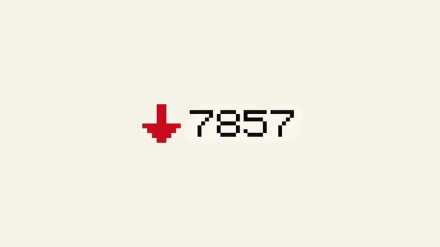 Pixel art down arrow with declining numbers showing decrease in value