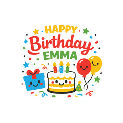 Fototapeta premium Happy birthday emma festive party celebration vector graphic with birthday balloons celebration confetti colorful greeting decoration anniversary