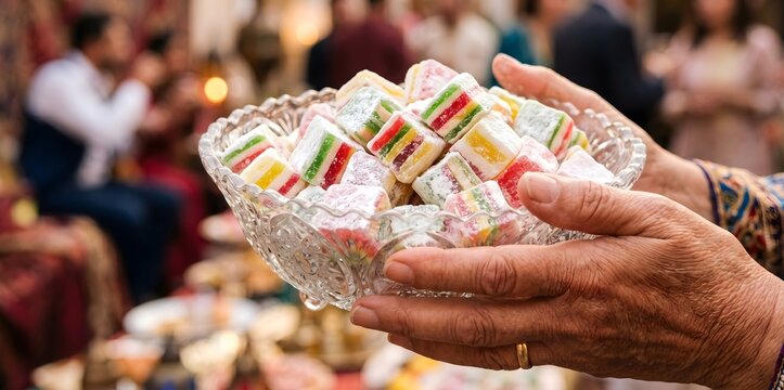 Vibrant turkish delight offered at a festive event