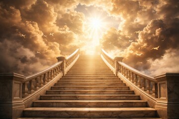 Fototapeta premium Heavenly staircase amidst golden clouds.