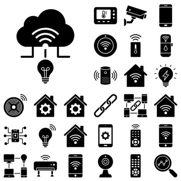 Smart Home Icons Set Black Silhouette On White Background