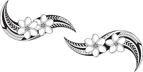 Obraz premium Hawaiian plumeria flower tribal tattoo patterns Polynesian art floral motif decorative element tropical beauty organic shapes.