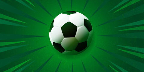 Modern soccer banner background featuring a football with dynamic abstract shapes, halftone textures, and stylized field elements. © Muis