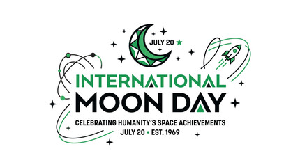 International Moon Day July 20th Celebrating Space Achievements Rocket © Child