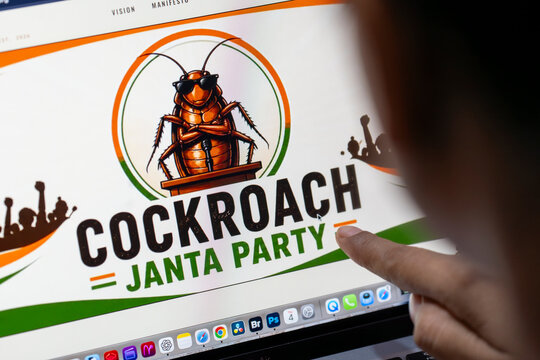 In this photo illustration a person browsing Cockroach Janata Party website in New Delhi, India on 4 June 2026.