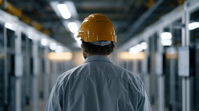 Data center facilities engineer walking between towering server racks cooled by liquid immersion tanks inside a green hydrogen-powered facility, energy efficiency dashboards