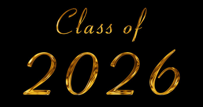 Golden Class of 2026 typography animation cinema title opener styled. Celebrating graudation for the 2026 Batch. Glistering commencement of academic journey, celebratory festive like motion graphic.
