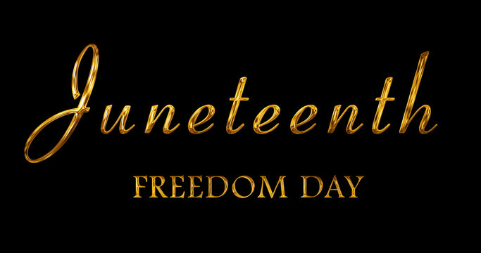 Juneteenth Freedom Day Mettalic golden cinema styled motion graphic. Pan African concept. Film opener intro outro inspired animation. Juneteenth text animation lettering. Shiny event promotions asset.
