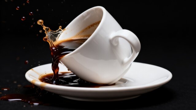 Coffee cup spilling on saucer