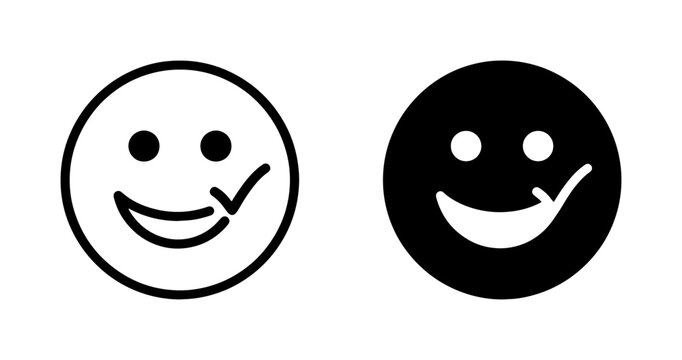 Simple Smiley Face Icon Set, Positive Emotion Symbol, Black and White Vector Graphics for Approval and Happiness
