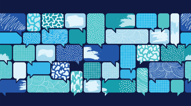 Abstract speech bubble pattern vector, blue textured chat clouds background, seamless communication icons for social media and messaging