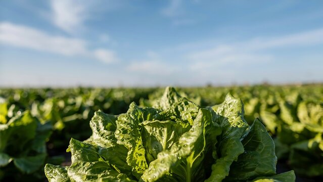 Lettuce plants growing in a field with a bright blue sky agricultural photography agriculture arable