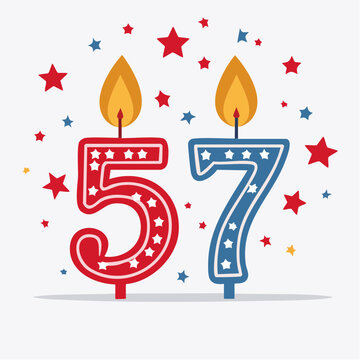 Number 57 Birthday Candles with Stars