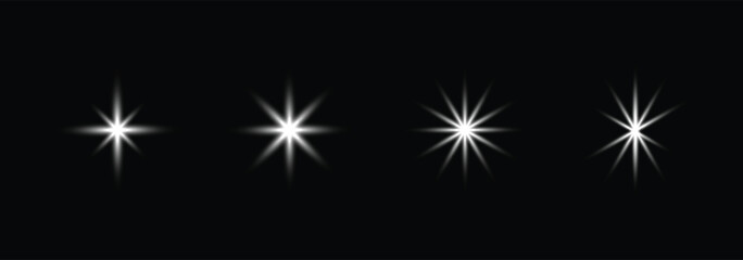 Obraz premium Set of sparkling stars on transparent background. Sparkling star, vector glowing star light effect.