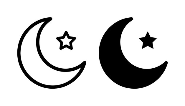 Crescent Moon and Star Icons, Night Sky Symbols, Celestial Body Graphics, Simple Vector Art for Sleep and Dreams