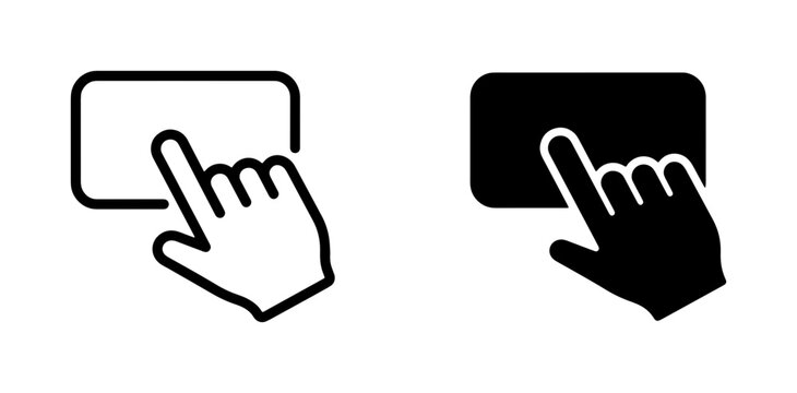 Hand cursor clicking on rectangle icon, digital interface interaction, user input, selection action, two styles
