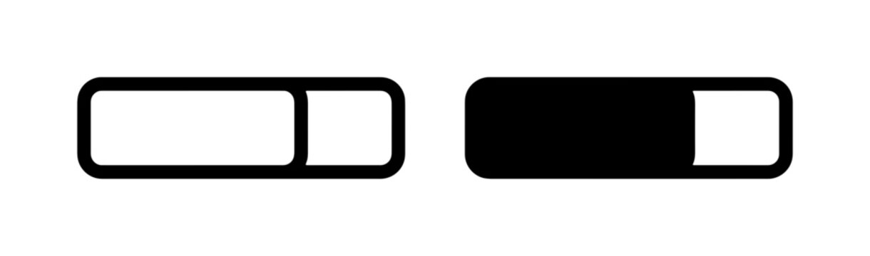 Two progress bar icons, one empty white, one filled black, representing loading status or completion