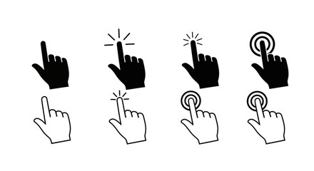 Fototapeta premium Modern Hand Cursor Pointer and Clicking Icons Collection for Digital User Interface and Web Design Elements, Illustrating Interaction