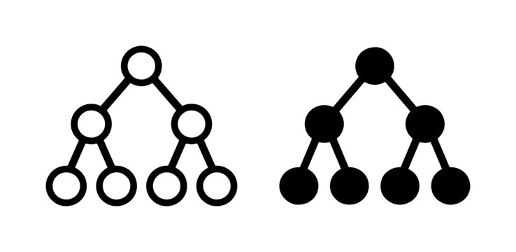Binary Tree Data Structure Icons, Black and White Node Diagrams, Computer Science Concepts