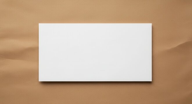 Blank white rectangular sign or card mockup centered on a textured brown paper background