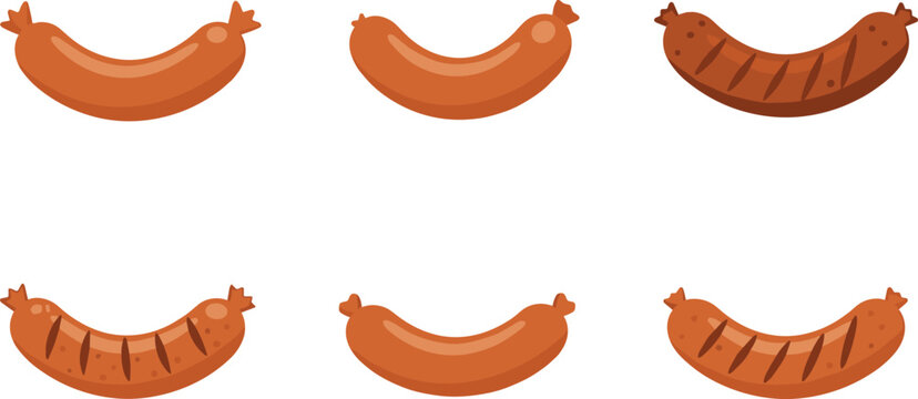 Vector illustration set of raw and grilled meat sausages isolated on a white background in image_