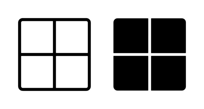 Four Square Grid Icons, Outline and Solid Fill, Simple Geometric Shapes for UI Design and Data Visualization