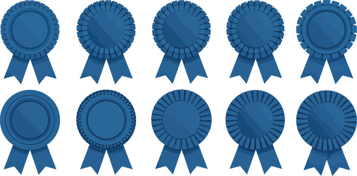 ribbon icon set blue rosette award badge vector graphics