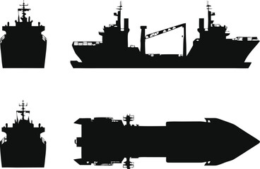 Obraz premium Shipping vessel silhouette collection for maritime and naval graphic design.