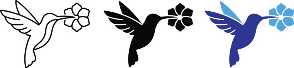 Hummingbird drinking nectar vector icons bundle using line and flat colors fill © AYESHA