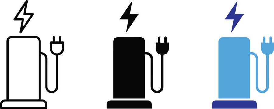 Electrical charging cable vector illustration set using line art and colors fill
