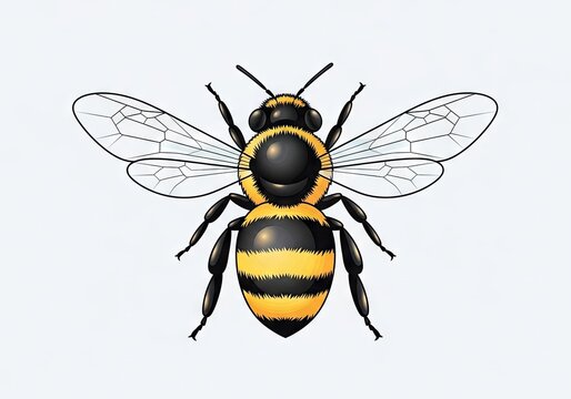 Detailed illustration of a fuzzy bumblebee viewed from above against a pale background