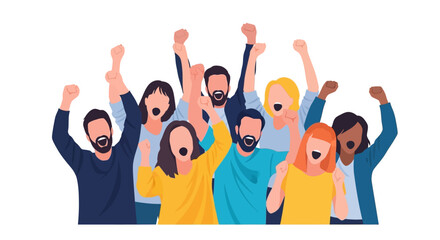 Fototapeta premium Diverse people celebrating, happy crowd, excited group, joyful multicultural team isolated on White Background