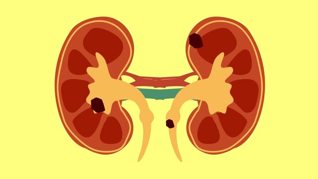 3D Medical Illustration of Human Kidneys with Adrenal Glands in Vibrant Yellow and Red Tones