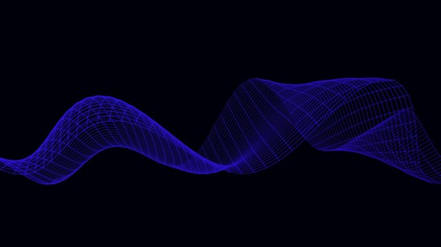 Blue wireframe wave abstract background for tech websites, 3D render