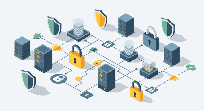 Digital Network Security and Data Protection Concept.