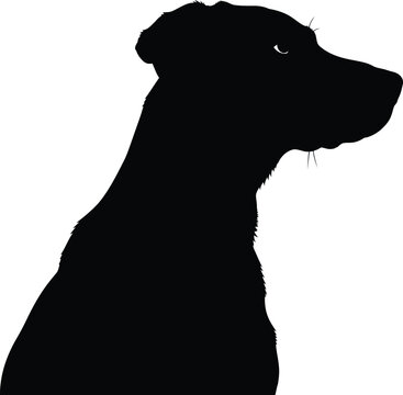 Side profile silhouette of a dog head graphic with isolated