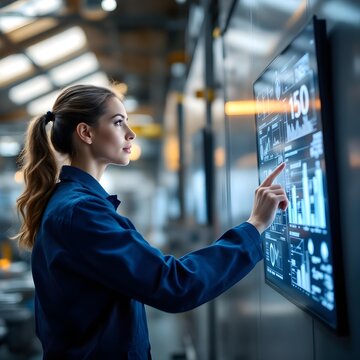 Smart factory concept with digital monitoring screens