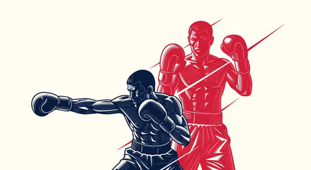 Dynamic Boxing Match Illustration with Two Fighters in Action. © ErianJendra