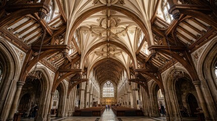 Obraz premium Majestic Gothic Cathedral Interior With Ornate Vaulted Ceiling And Grand Nave