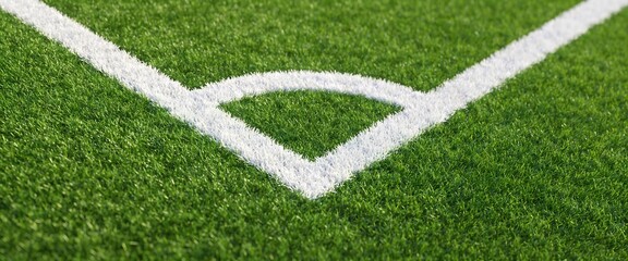 Obraz premium Close up of corner white line markings on a green artificial turf soccer field