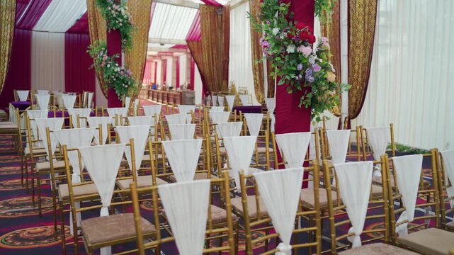 Zoom-in Shot of Elegant Wedding Ceremony Chair Arrangement
