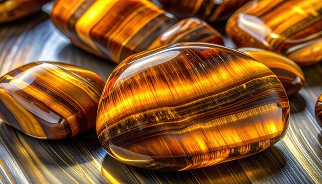 Polished Tiger's Eye Gemstones Showing Fibrous Golden Brown Bands and Chatoyancy
