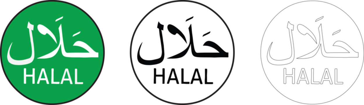 Halal Certification Symbol Set Islamic Food Approved Label Badge Icon Collection