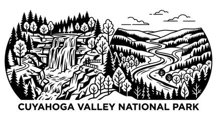 Obraz premium cuyahoga valley national park.Minimalist Linocut Style Nature Landscape.