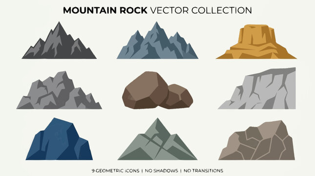 Mountain rock vector collection features various geological formations in different colors and textures.
