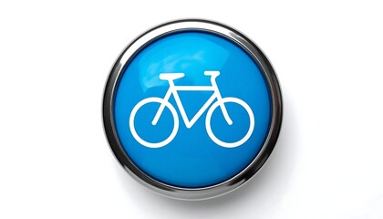Fototapeta premium A blue circular icon with a white bicycle on a plain white background