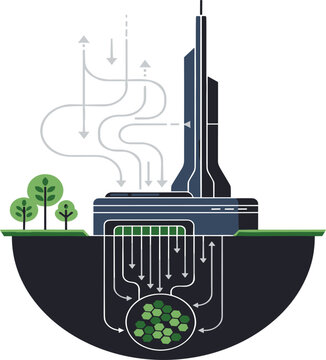 Digital Cloud Data Center Server Racks and Information Processing Network Flat Vector Illustration