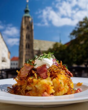 Potato dumplings with sauerkraut in Bratislava